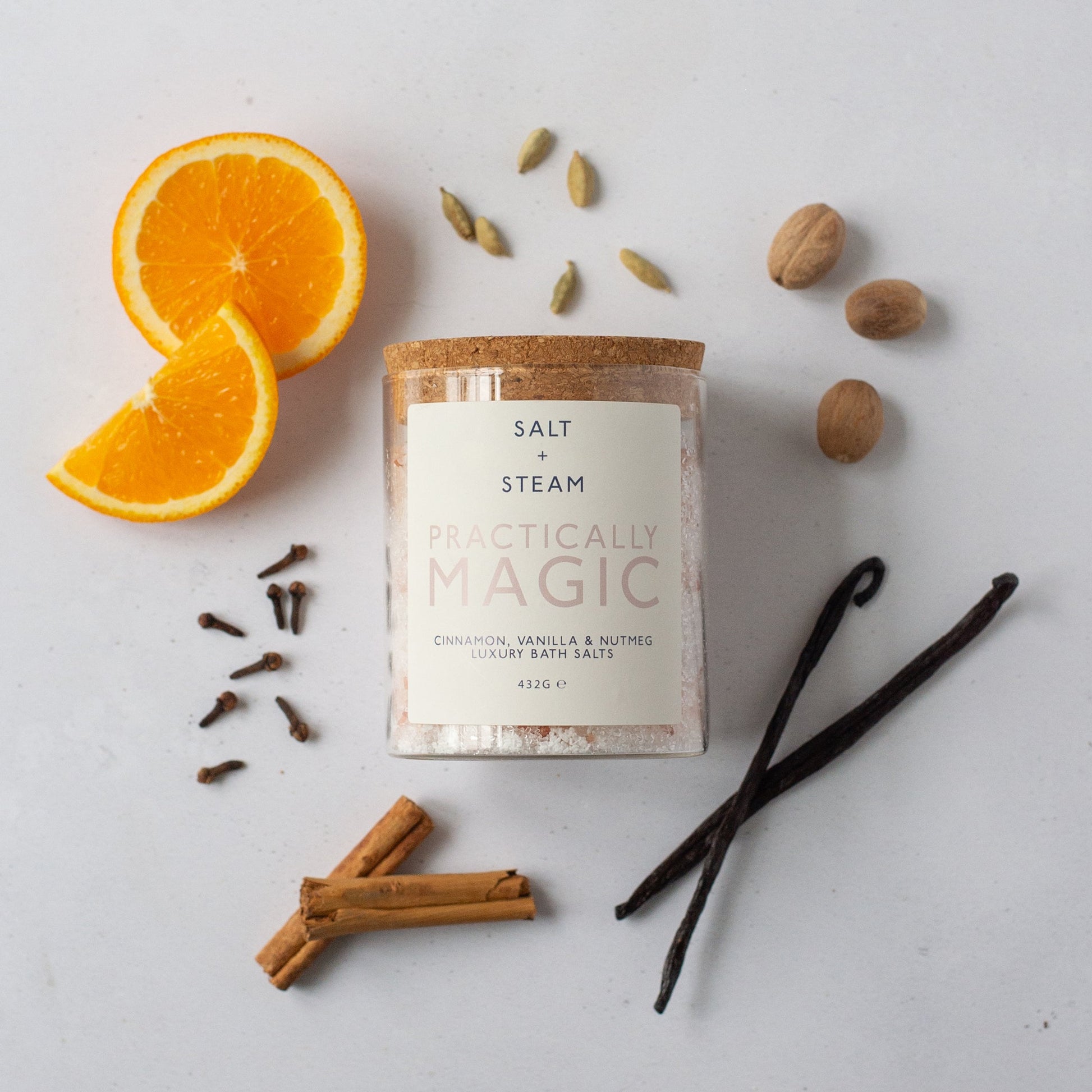 Salt + Steam Practically Magic bath salts jar, 432g