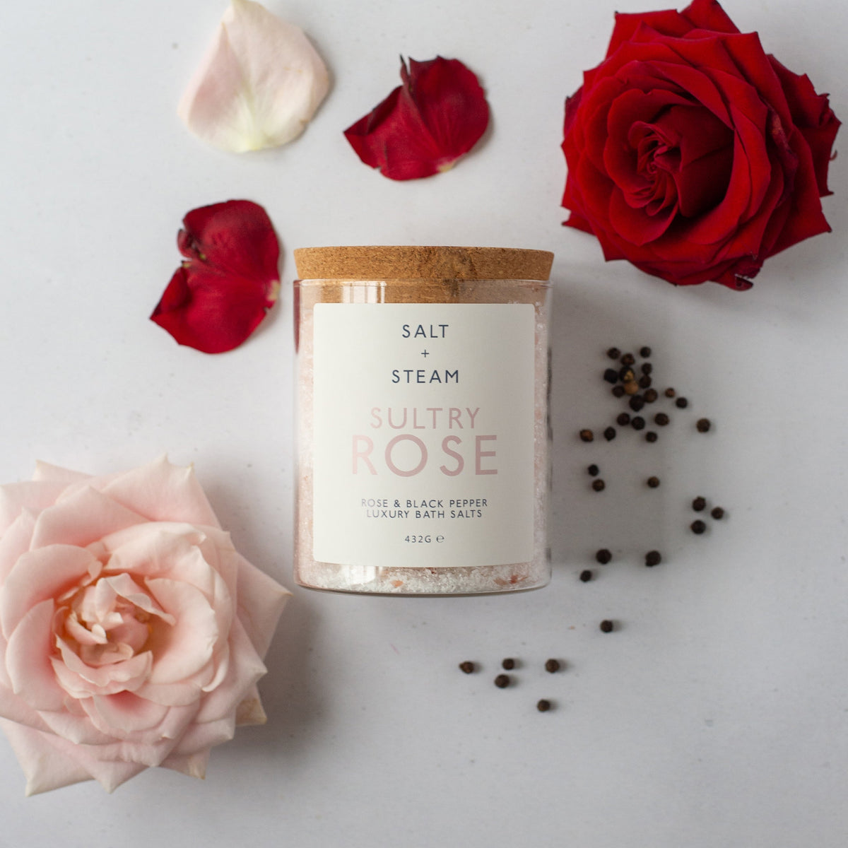 Salt + Steam Sultry Rose bath salts jar, 432g