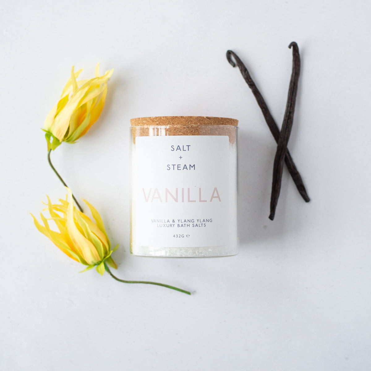 Salt + Steam Vanilla bath salts jar, 432g