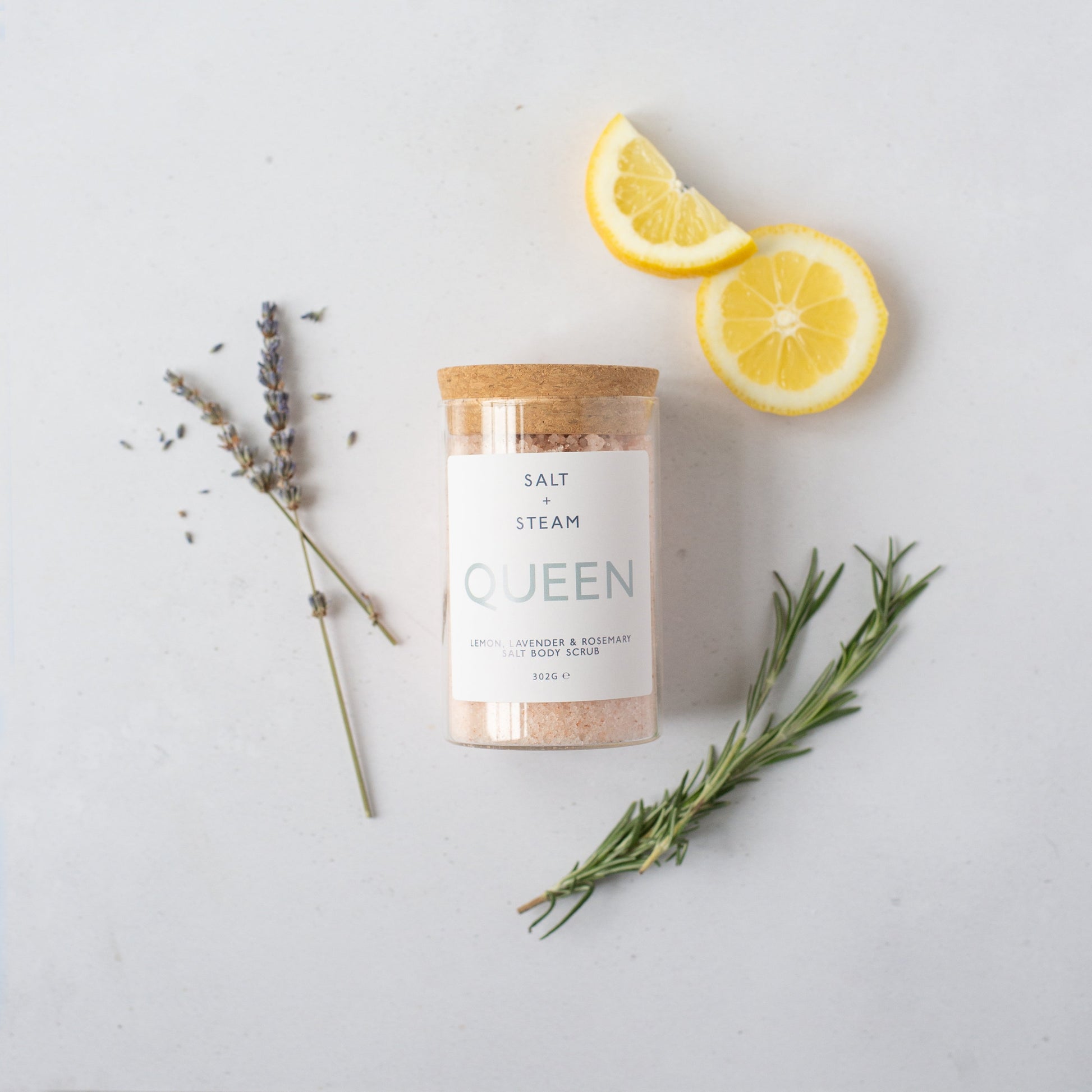 Salt + Steam Queen body scrub jar, 302g