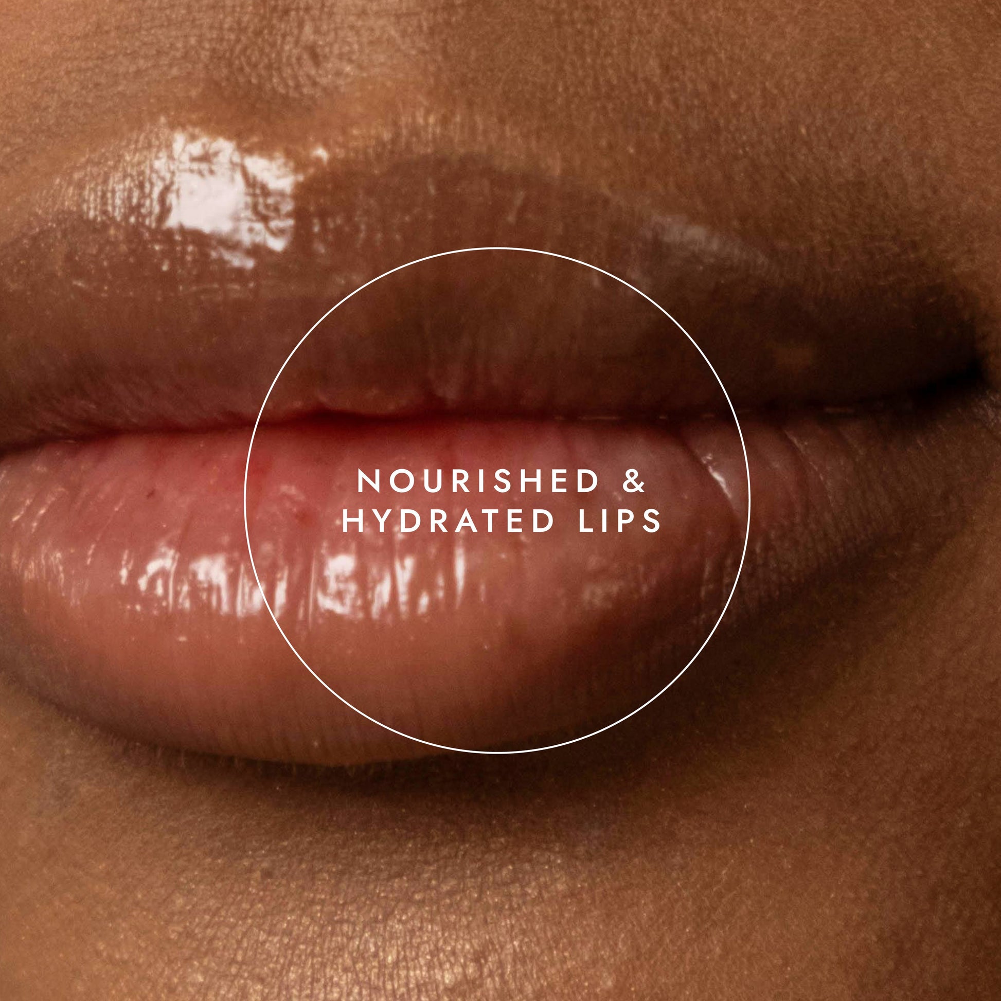 Close-up of nourished and hydrated lips with a circular highlight.
