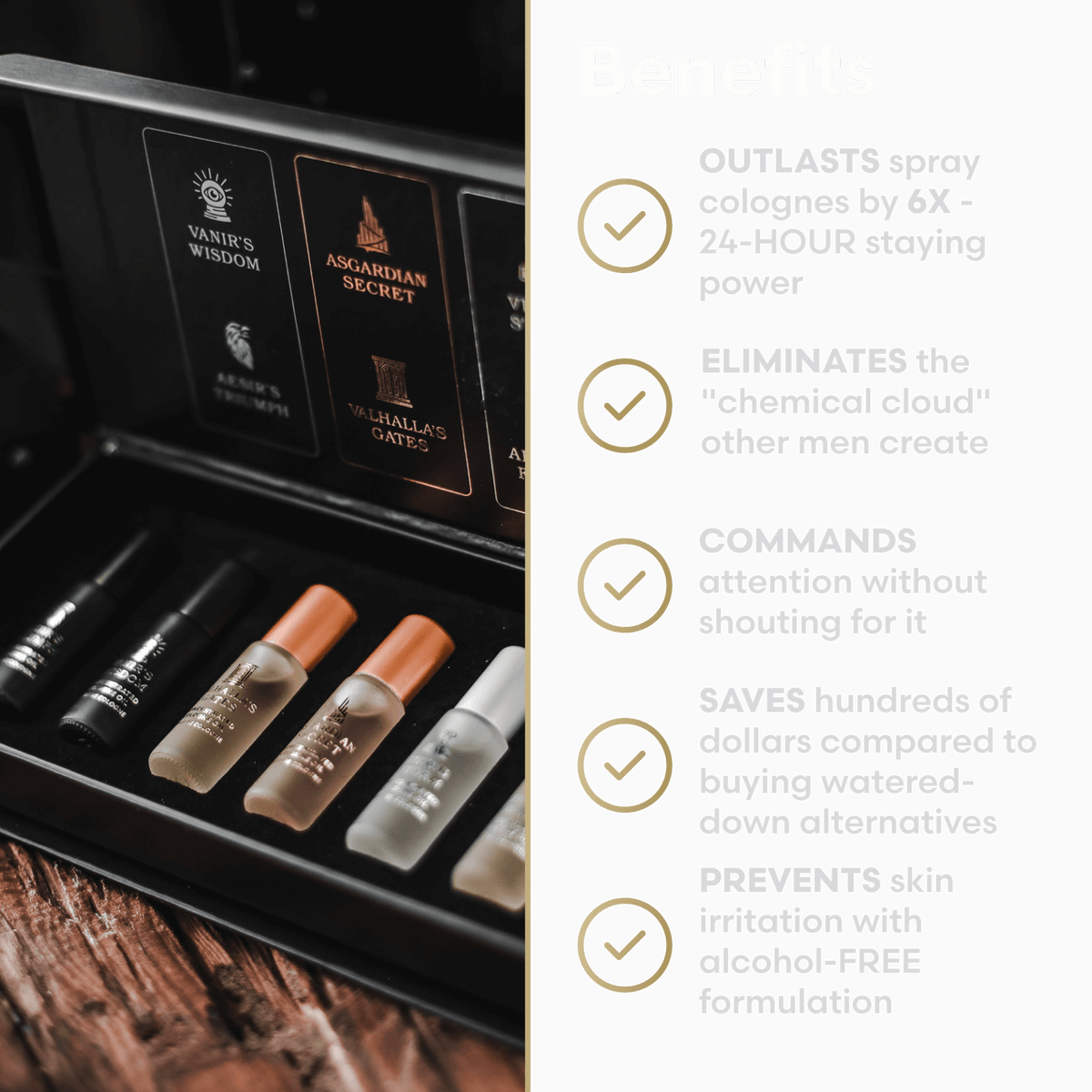 Cologne oil sample kit benefits graphic