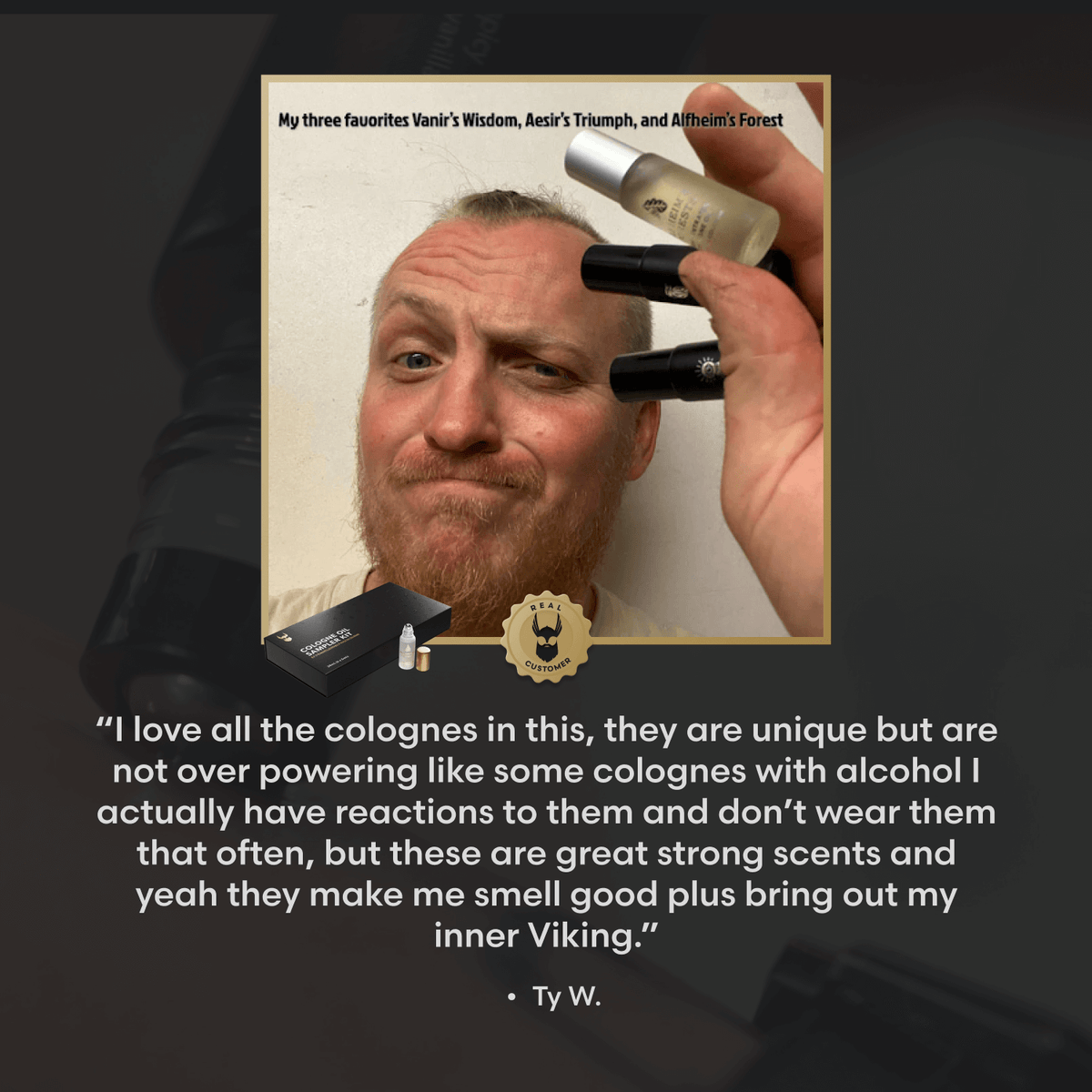 Cologne oil sample kit customer testimonial
