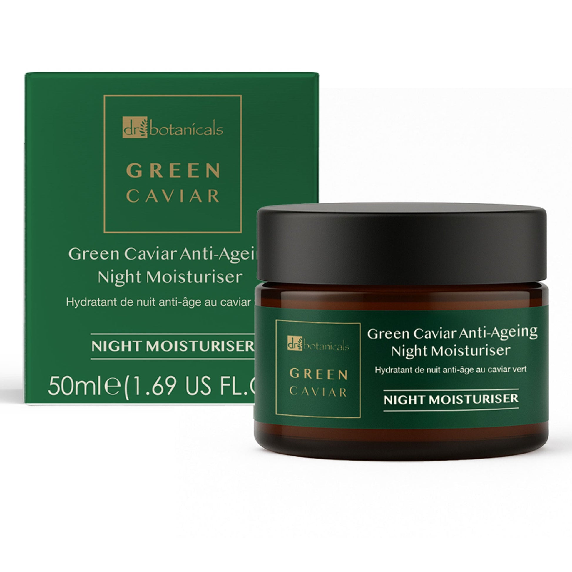 Green Caviar anti-ageing night moisturizer with packaging on a white background