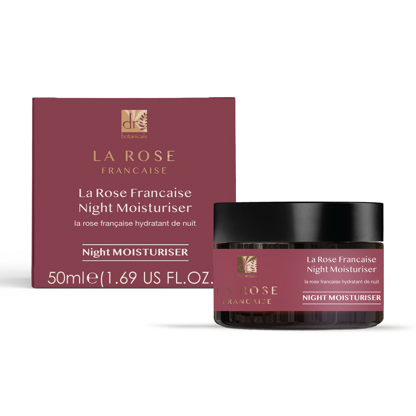 La Rose Française night moisturizer with packaging on a white background