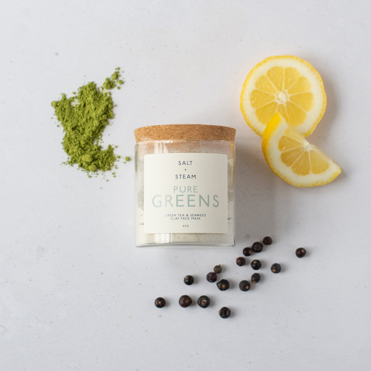Salt + Steam Pure Greens clay face mask jar, 45g