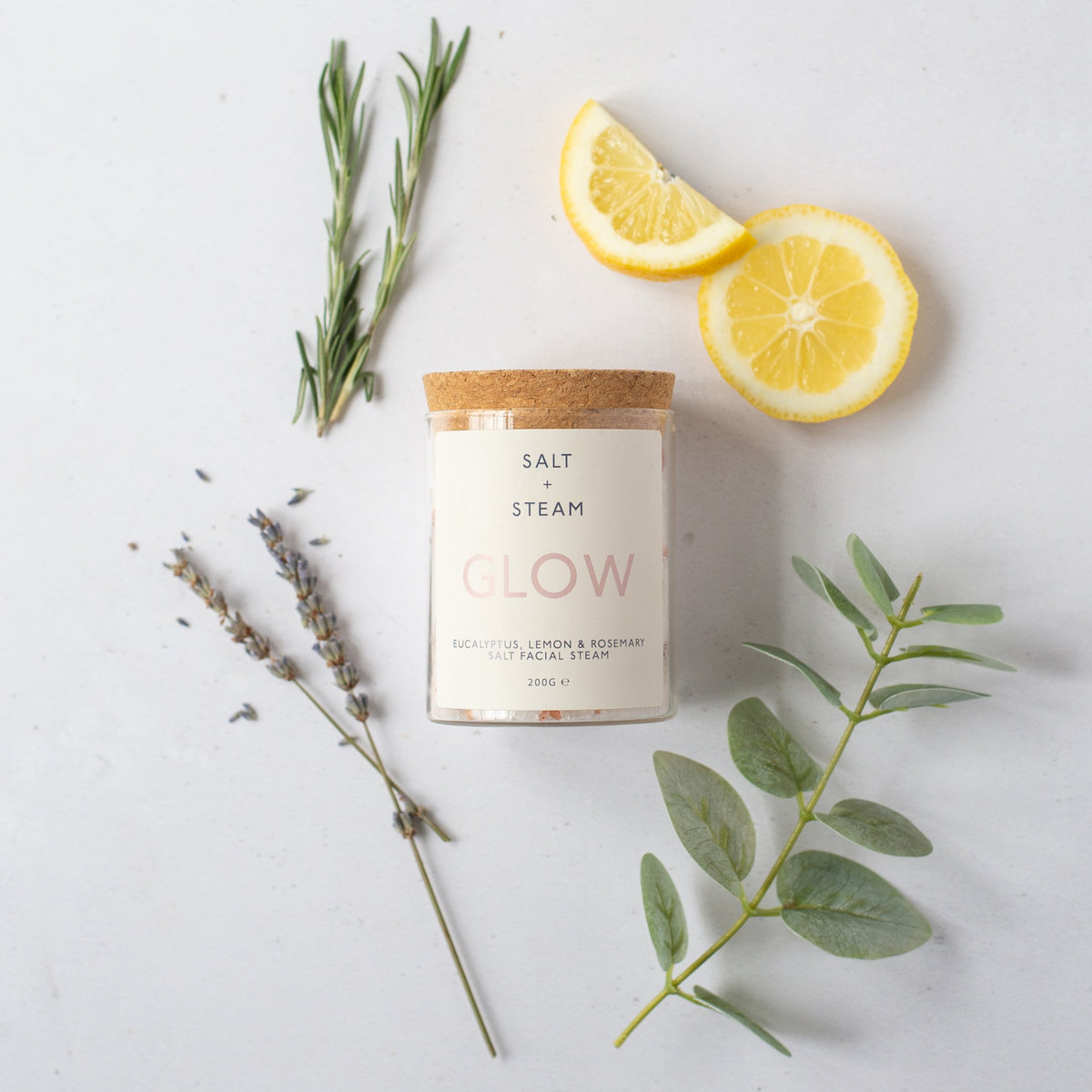Salt + Steam Glow facial steam jar, 200g