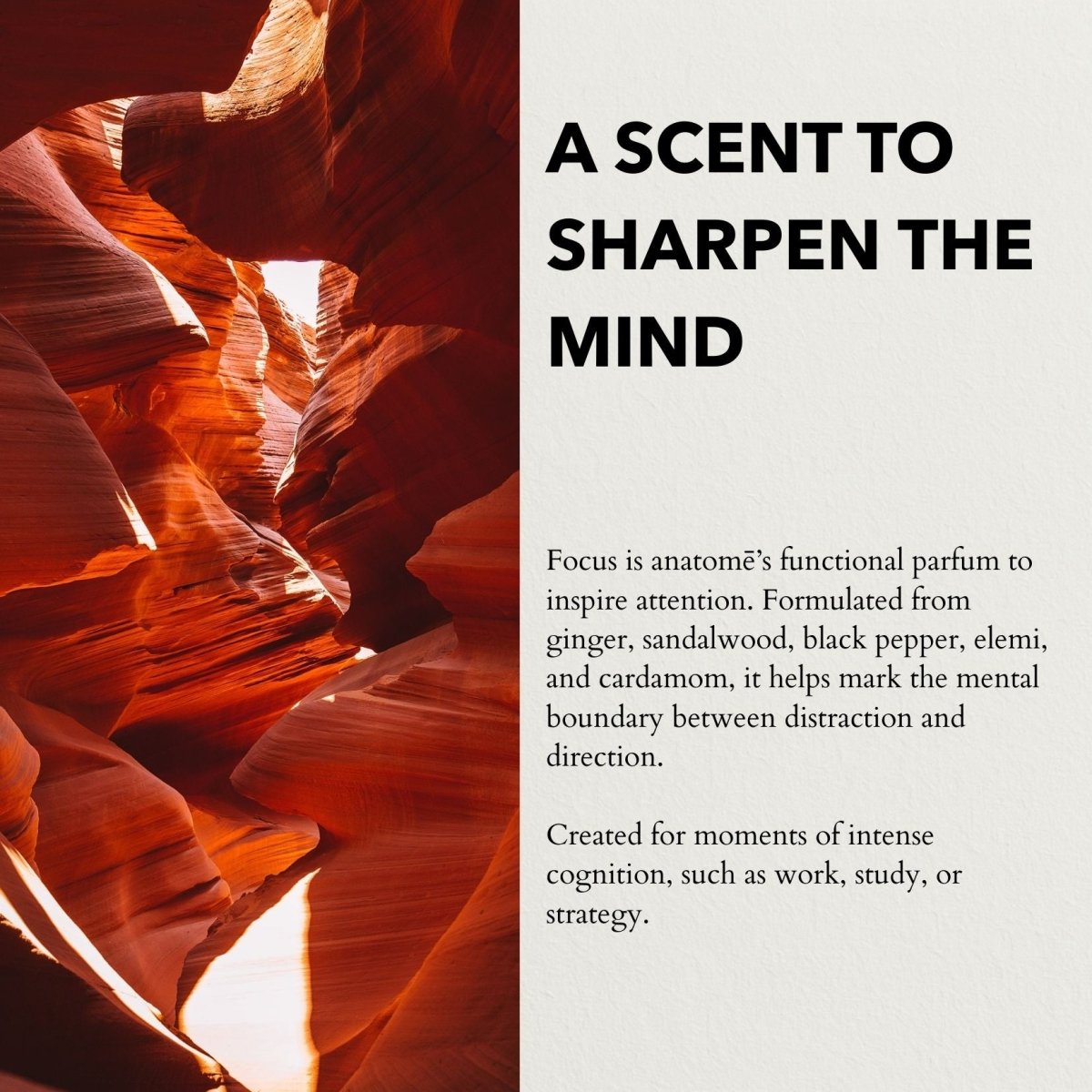 Red rock canyon with text about a scent to sharpen the mind