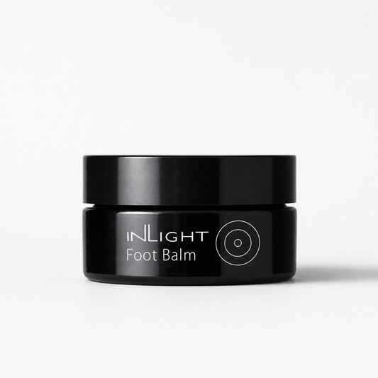 Black jar of Inlight Beauty Foot Balm 45ml on a white background