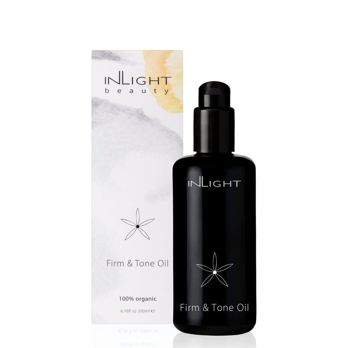 Inlight Beauty Firm & Tone Oil 200ml bottle and packaging on a white background