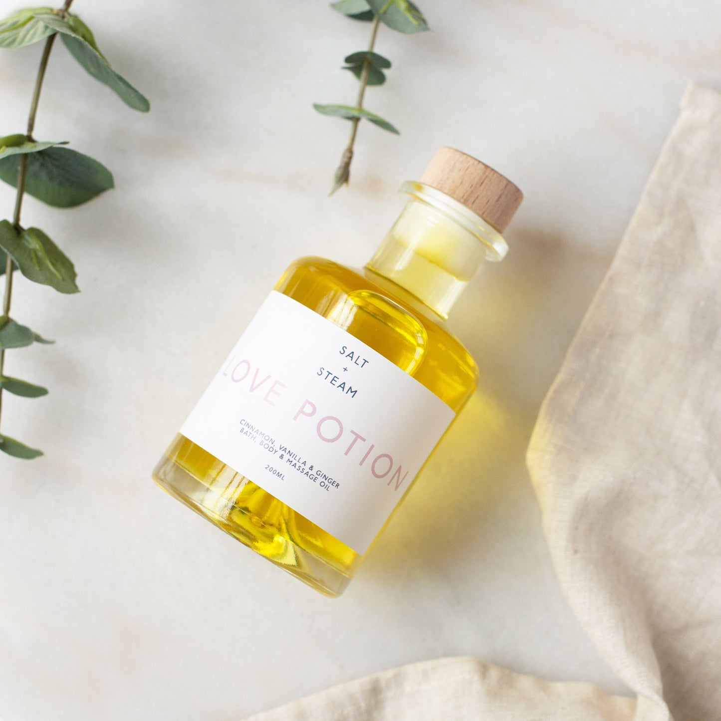 Salt + Steam bath and body oil range including Love Potion