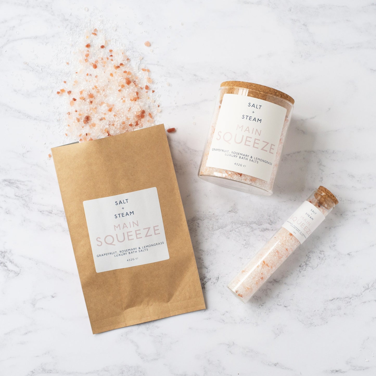 Salt + Steam bath salts range including Main Squeeze