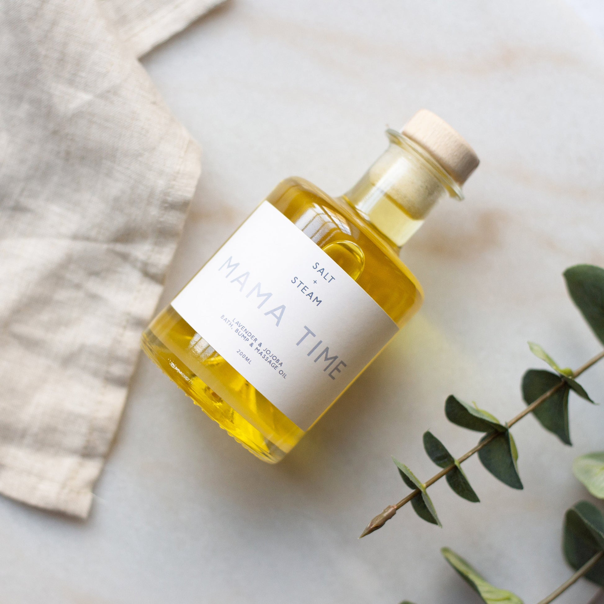 Salt + Steam bath and body oil range including Mama Time