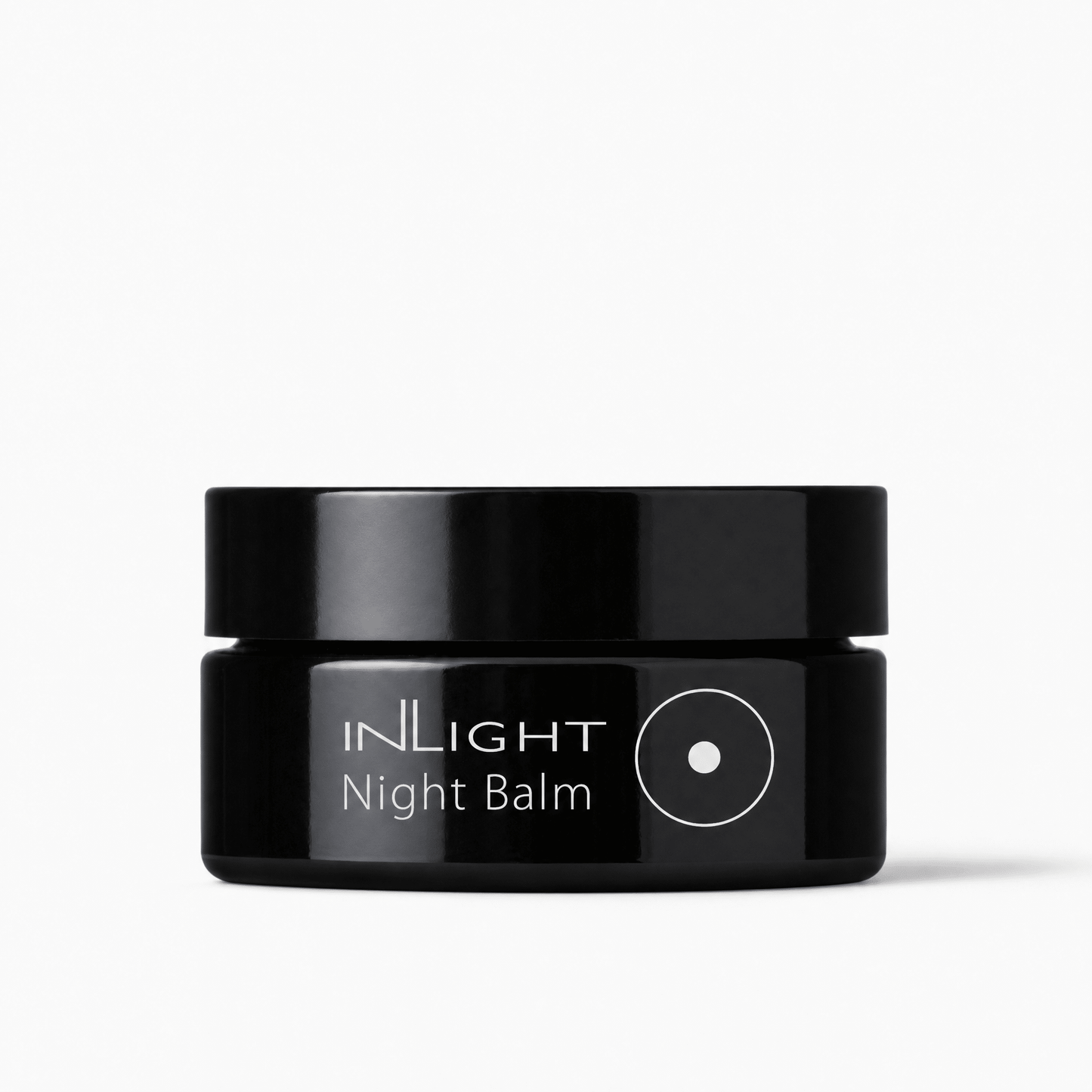 Black jar of Inlight Beauty Night Balm 45ml on a white background