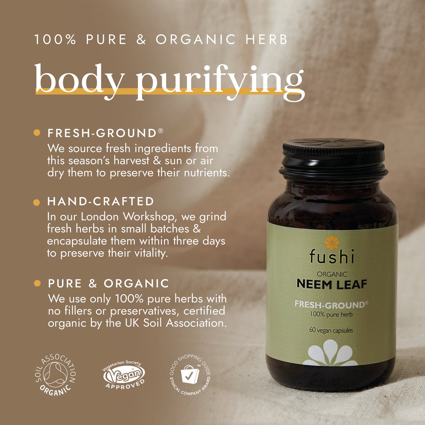 Fushi Organic Neem Leaf Capsules 340mg | 60 Capsules