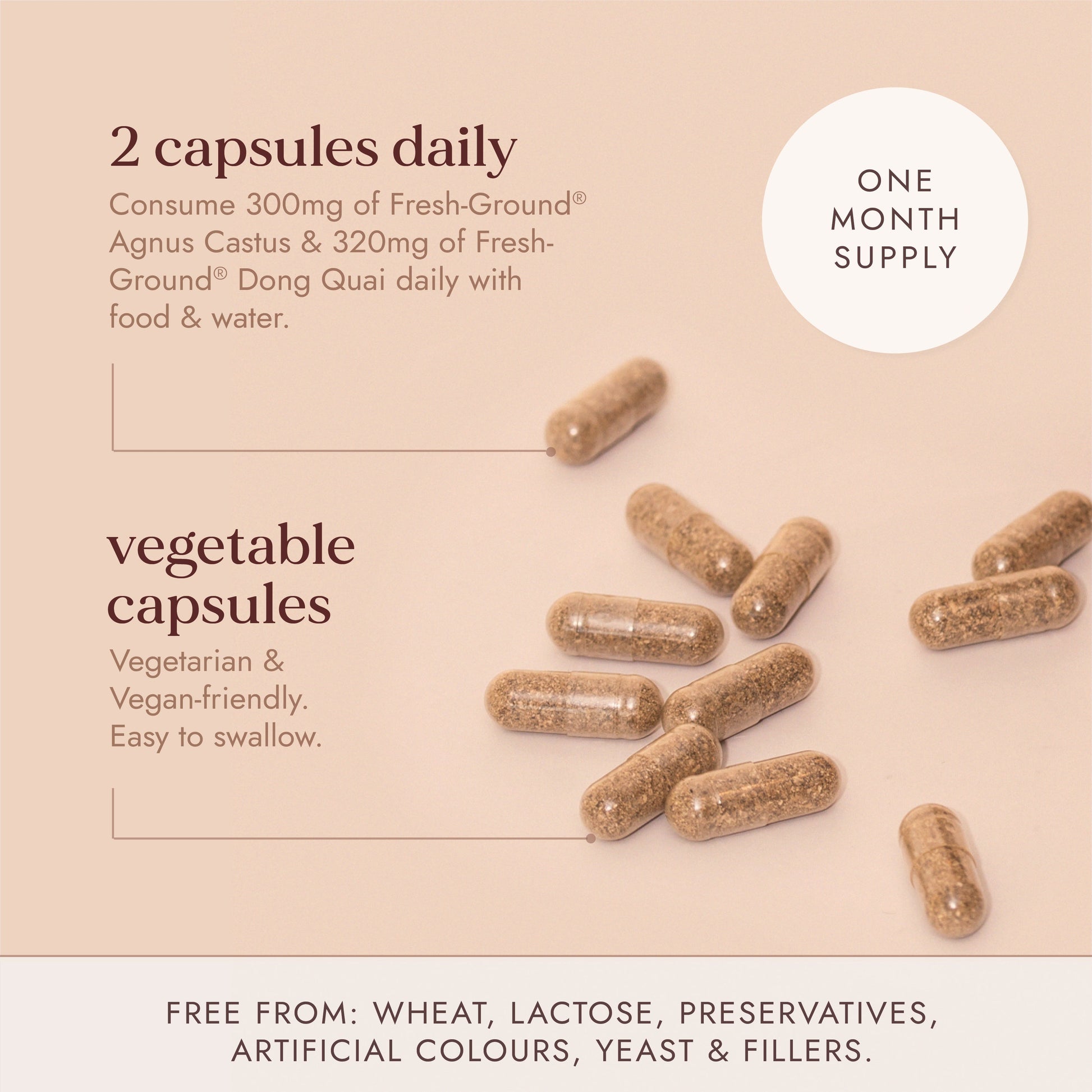 Vegetable capsules with text on a beige background