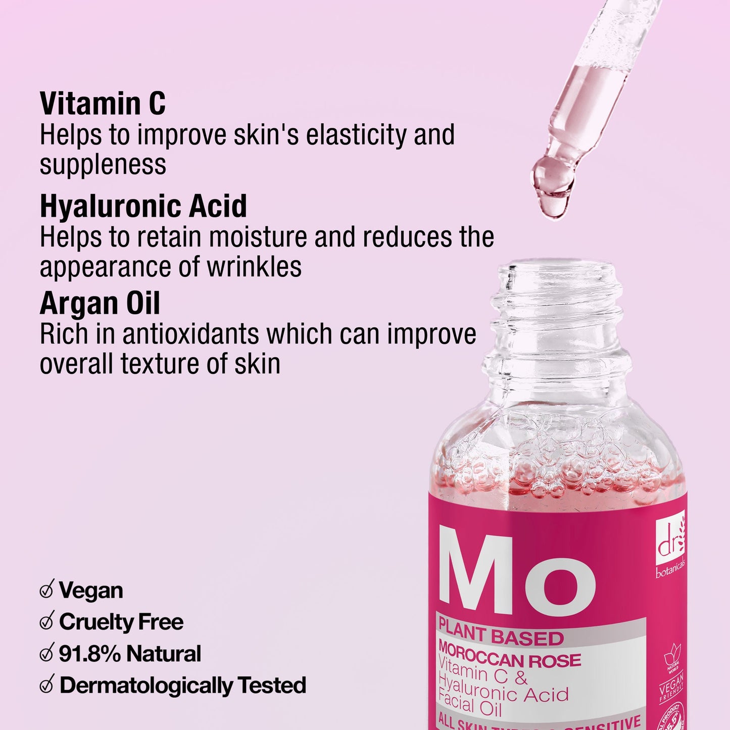 Dr Botanicals Moroccan Rose Facial Oil with Hyaluronic Acid & Vitamin C 15ml + 30ml