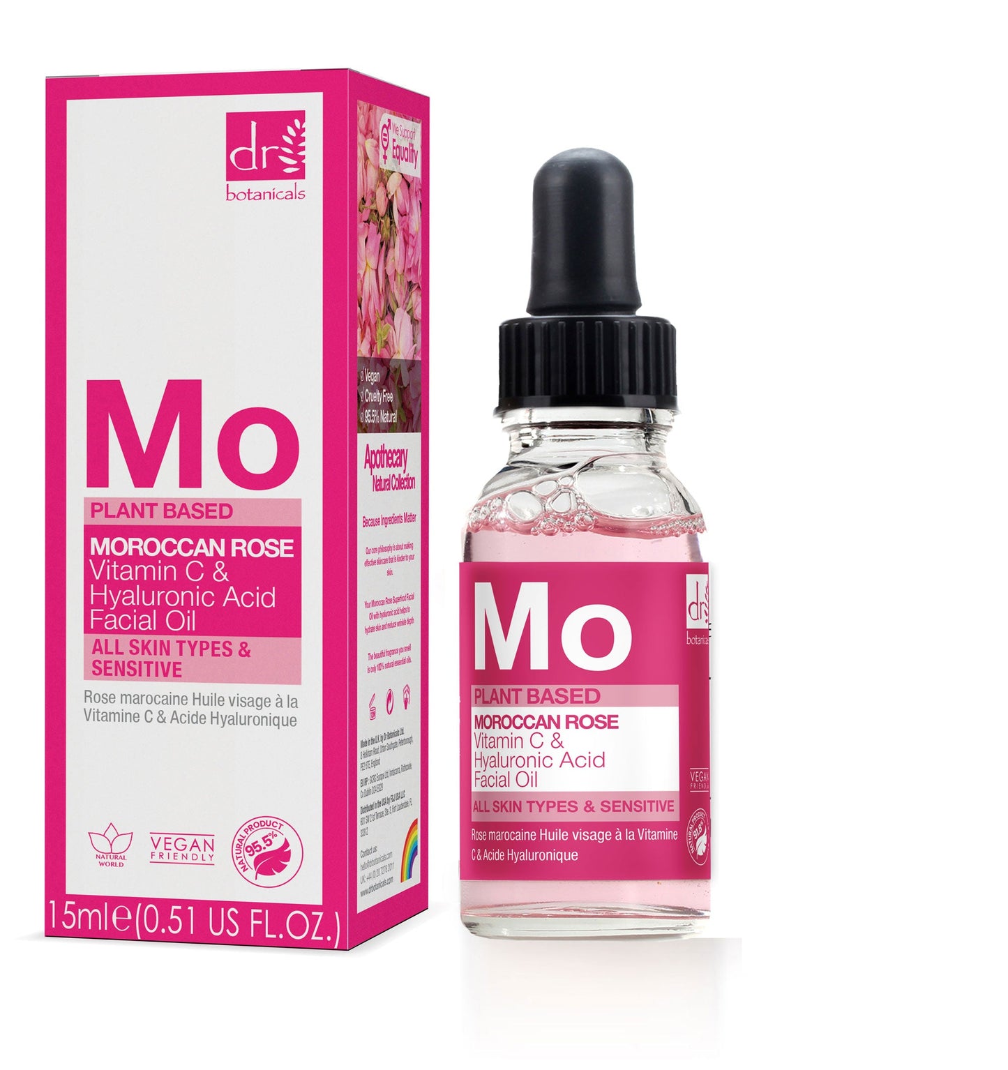 Dr Botanicals Moroccan Rose Facial Oil with Hyaluronic Acid & Vitamin C 15ml + 30ml