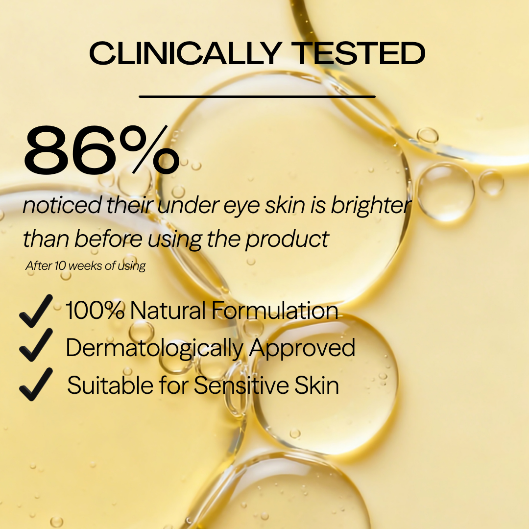 Cosmetic product with text highlighting clinical testing, natural formulation, dermatological approval, and suitability for sensitive skin.