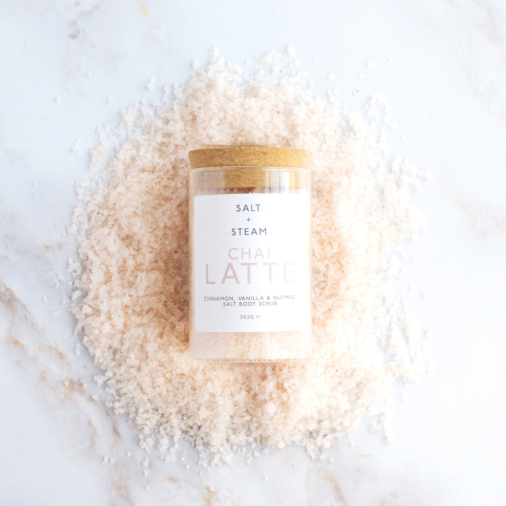 Close-up of Salt + Steam Chai Latte body scrub texture