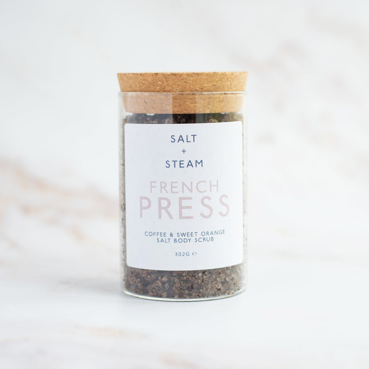 Close-up of Salt + Steam French Press body scrub texture