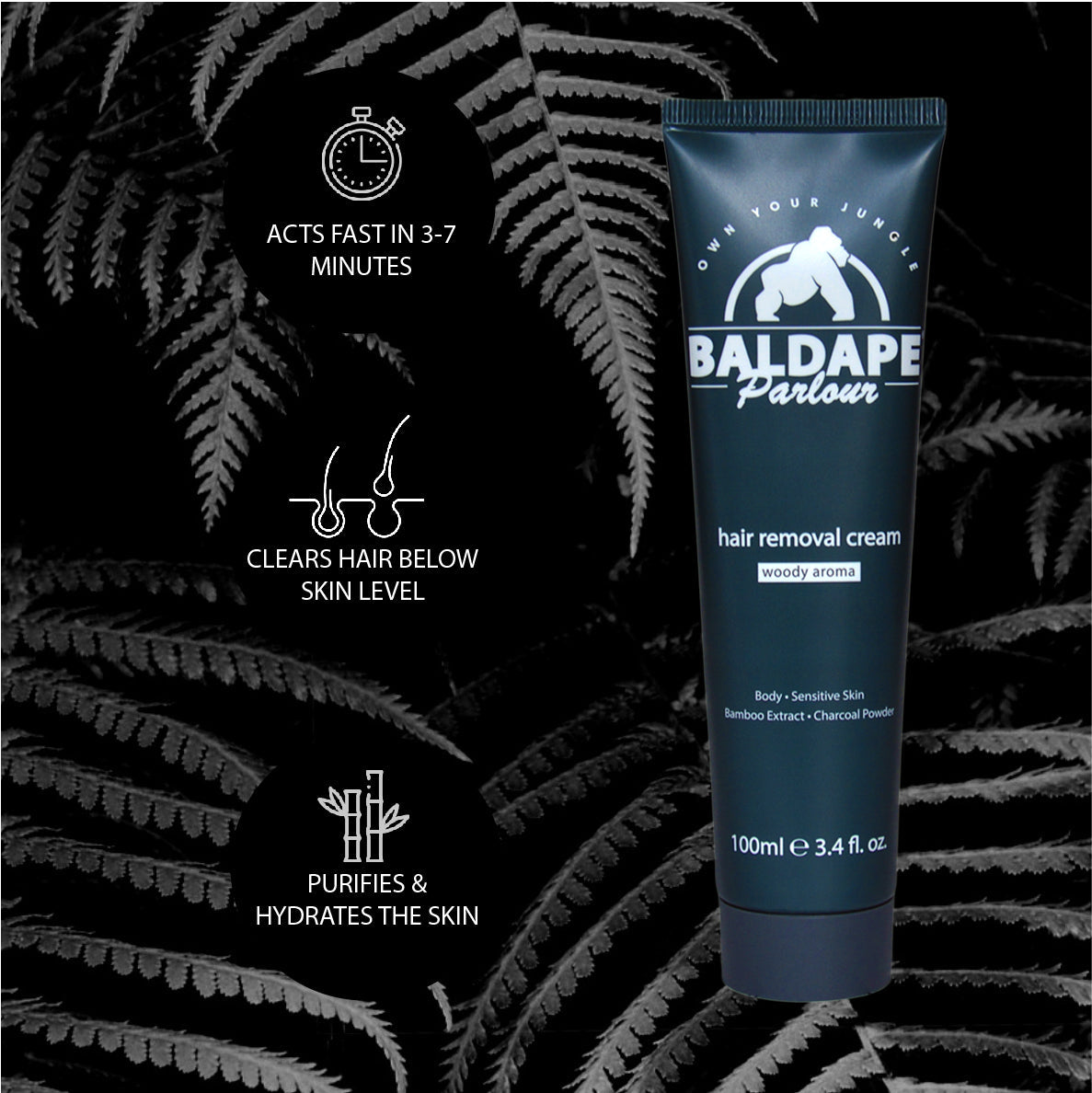 Baldape Parlour Charcoal Body Hair Removal Cream 100ml
