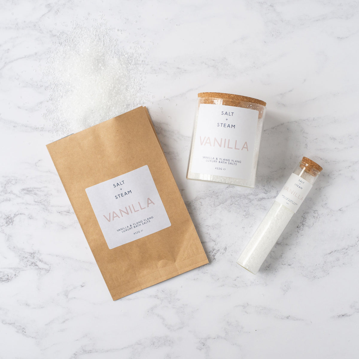 Salt + Steam bath salts range including Vanilla