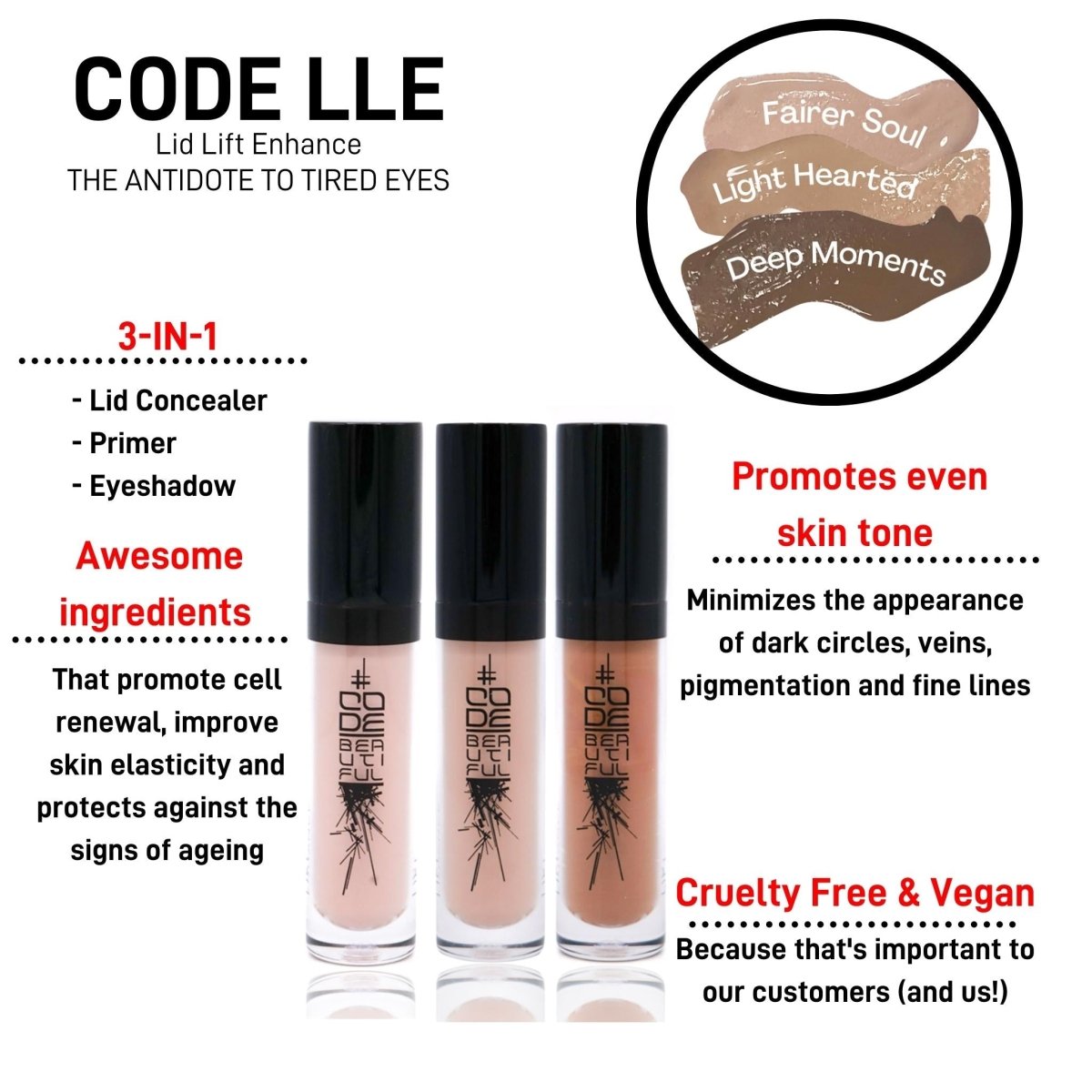 CODE LLE Lid Lift Enhance 3-in-1 Concealer, Primer & Eyeshadow