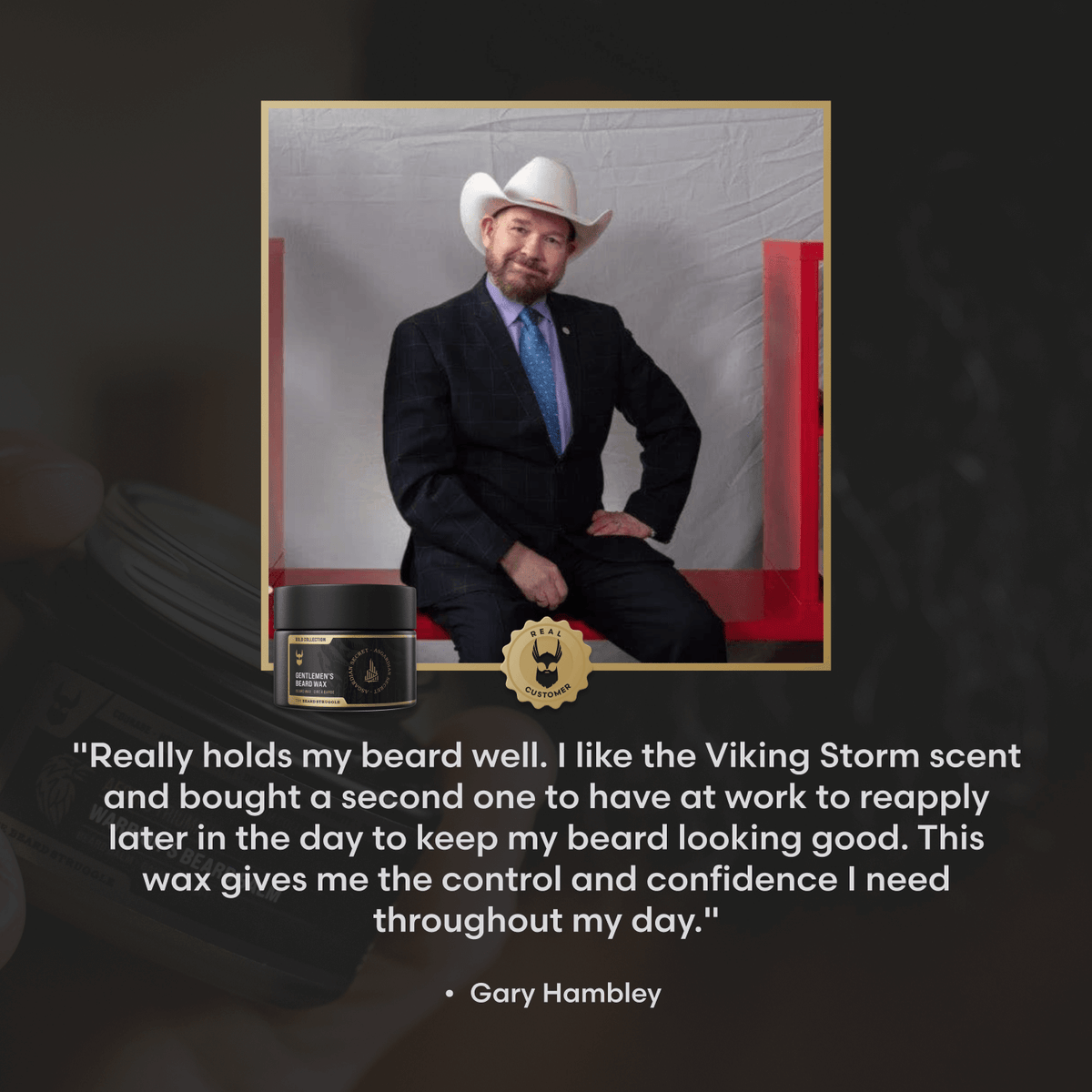 Clear mustache wax customer testimonial