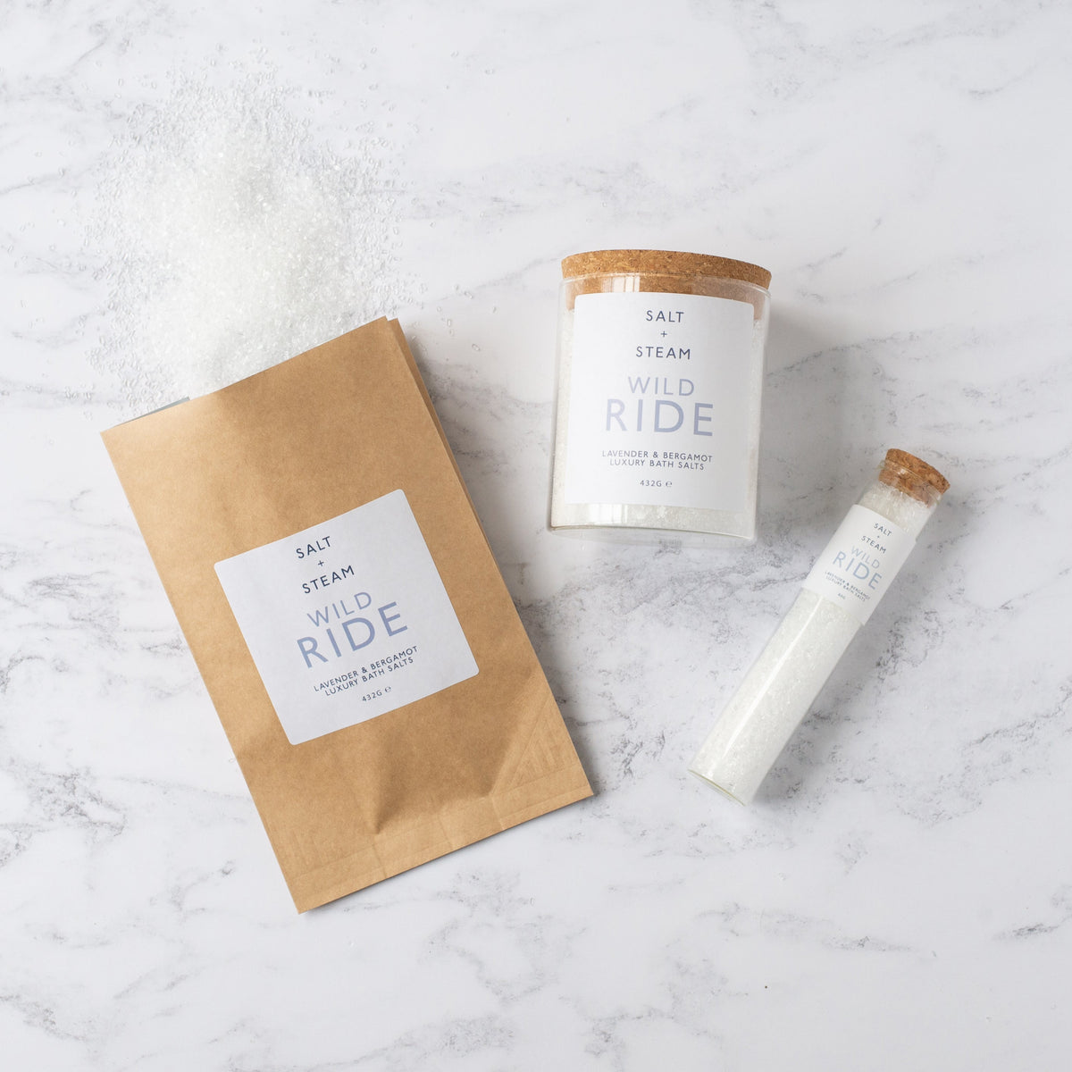 Salt + Steam bath salts range including Wild Ride