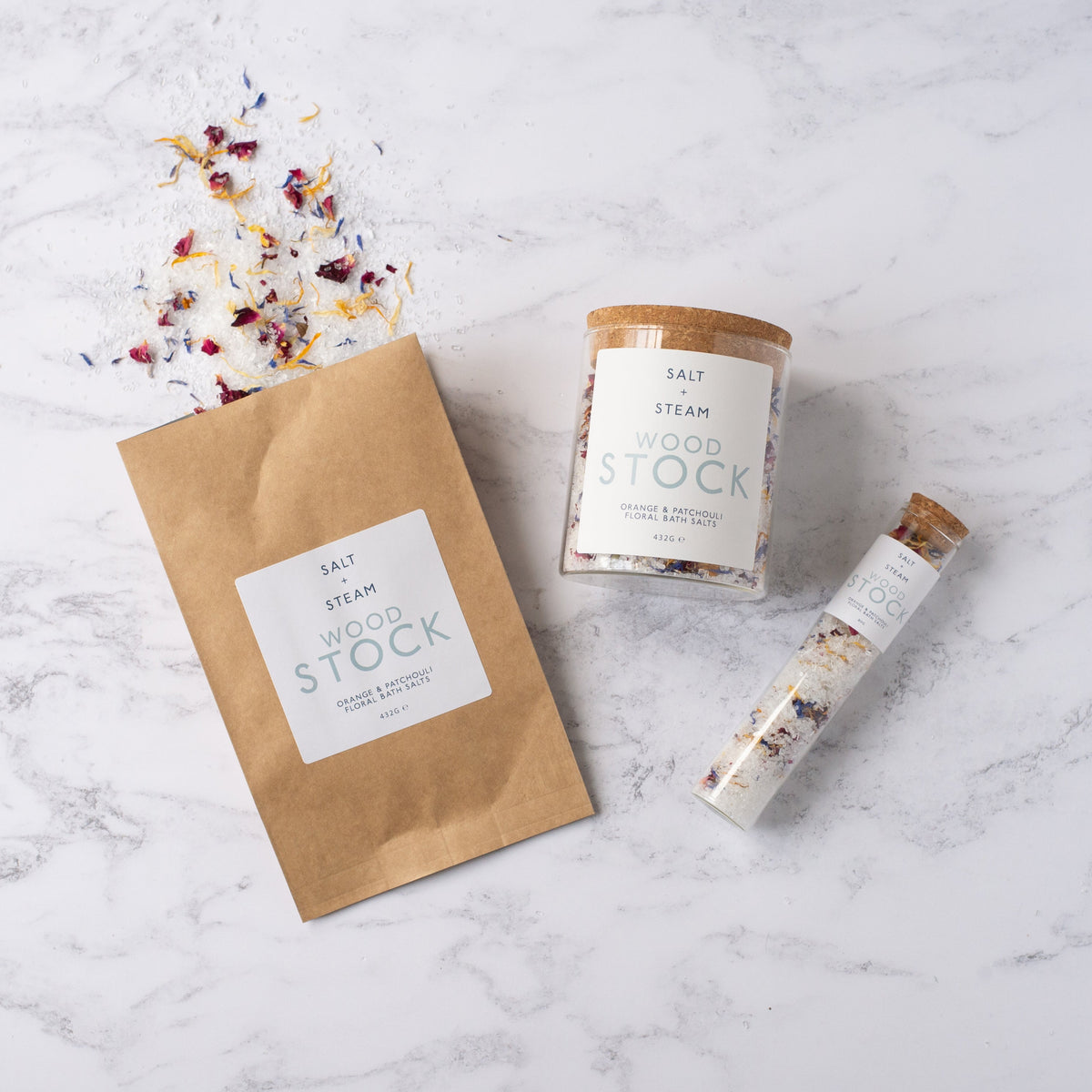 Salt + Steam bath salts range including Woodstock