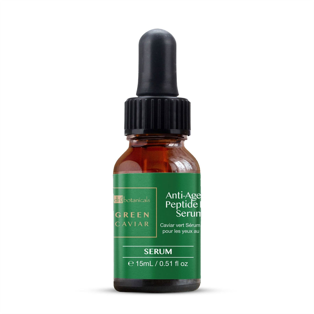 Bottle of Green Caviar anti-aging peptide serum on a white background