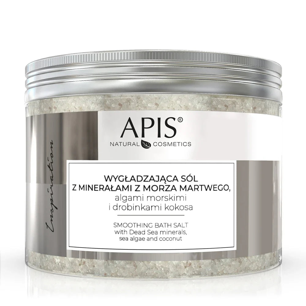 Apis Inspiration Smoothing Bath Salt with Dead Sea Minerals, Marine Algae & Coconut 650g on a white background