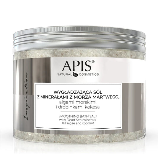Apis Inspiration Smoothing Bath Salt with Dead Sea Minerals, Marine Algae & Coconut 650g on a white background