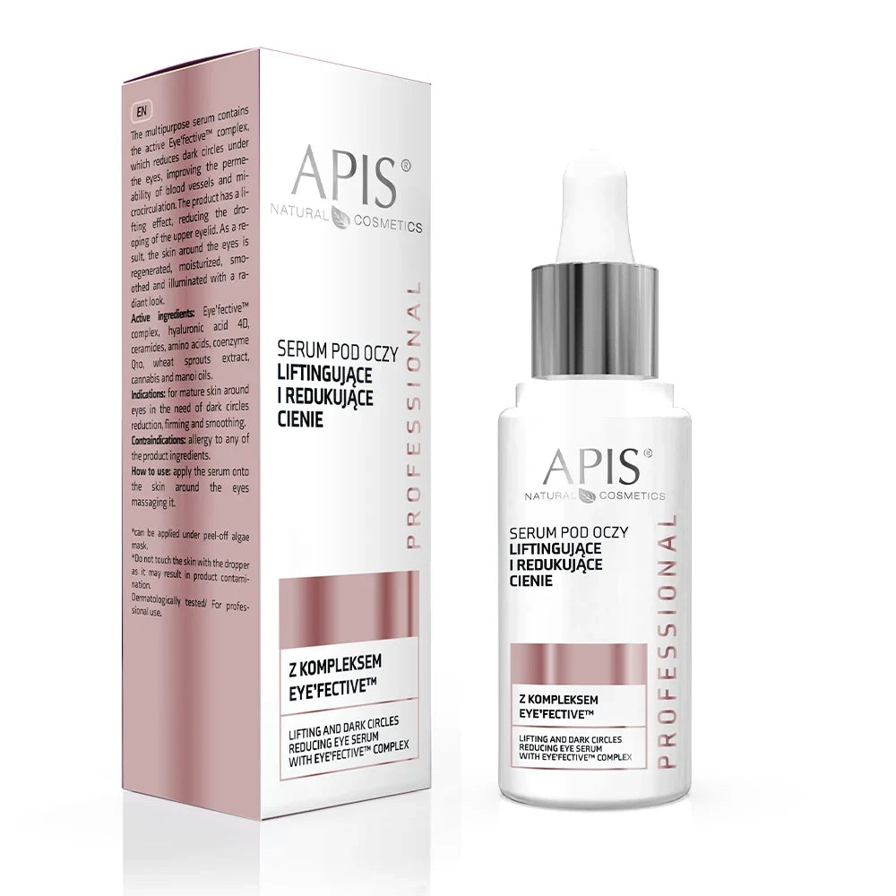 Apis Lifting Eye Serum with Eye'fective Complex shown with its retail box on a clean white background.