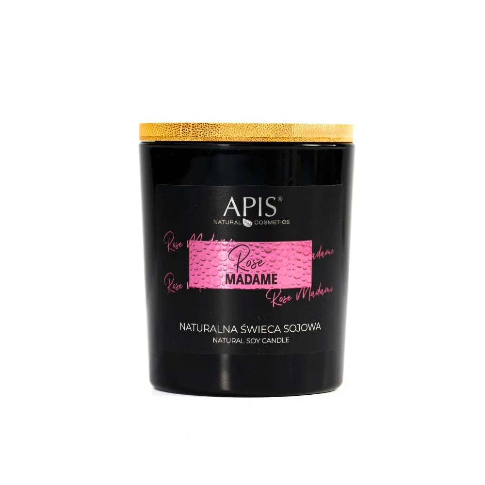 Apis Rose Madame Natural Soy Candle Rose, Jasmine & Patchouli 150g on a white background