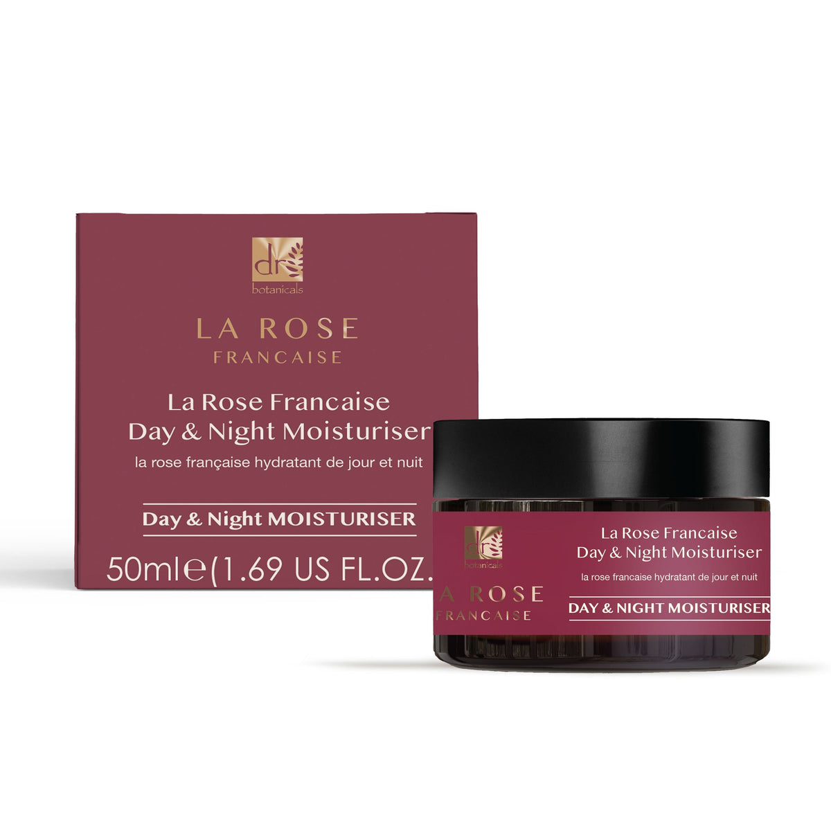La Rose Française Day & Night Moisturizer jar and packaging on a white background