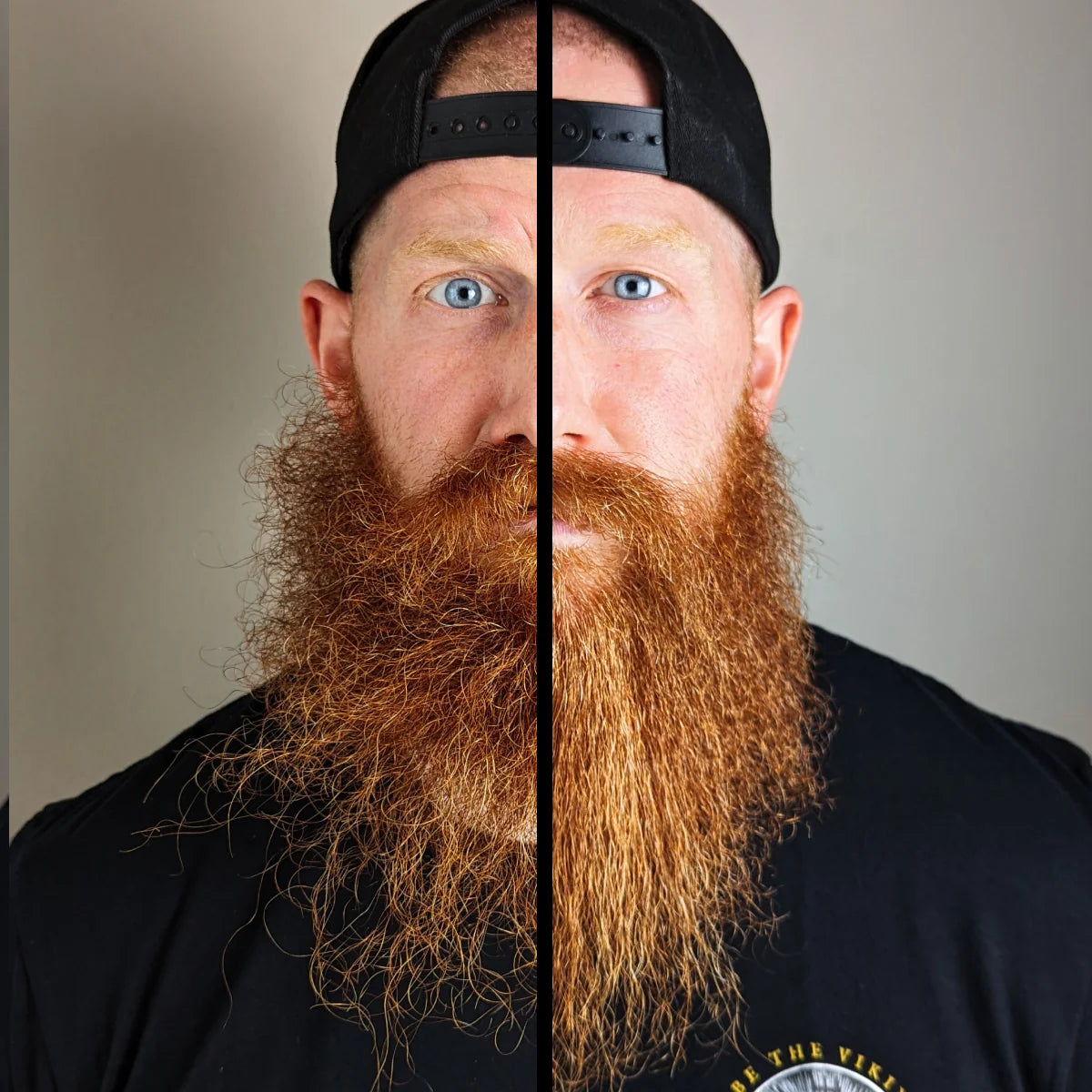 Before and after beard straightening result