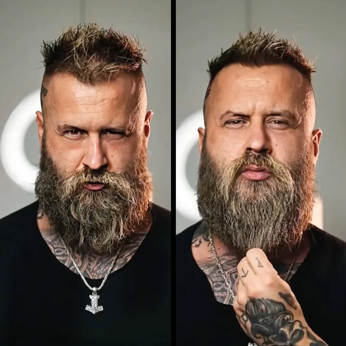 Before and after beard straightening comparison