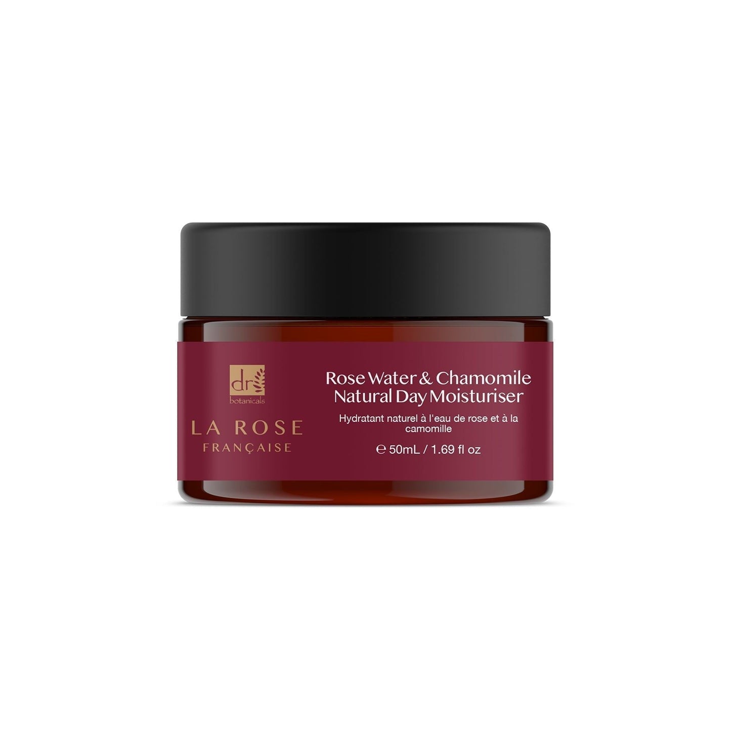 Jar of La Rose Française Rose Water & Chamomile Natural Day Moisturizer on a white background