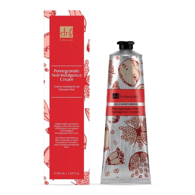Pomegranate Noir Indulgence Cream packaging with red box and silver tube on a white background