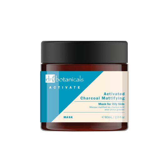 Dr. Botanicals activated charcoal matifying mask jar on a white background