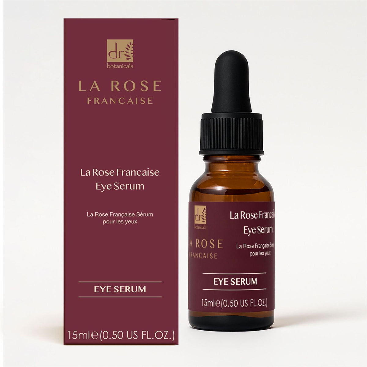 La Rose Française eye serum bottle and packaging on a white background