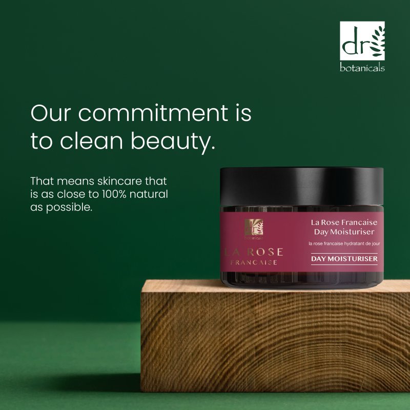Skincare product on a wooden block with green background and Dr Botanicals branding.