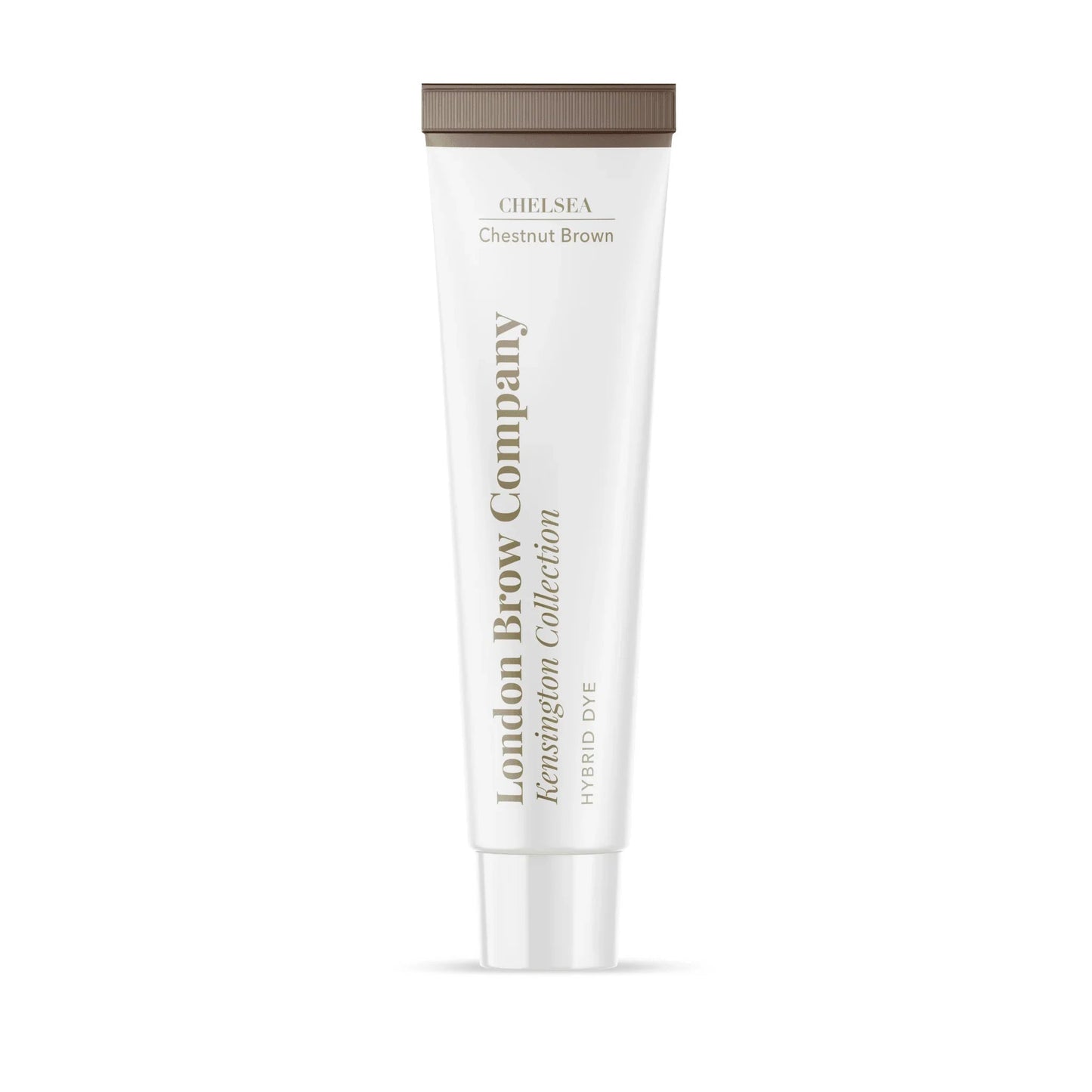 Tube of Chelsea Cosmetics London Brow Company hair dye on a white background