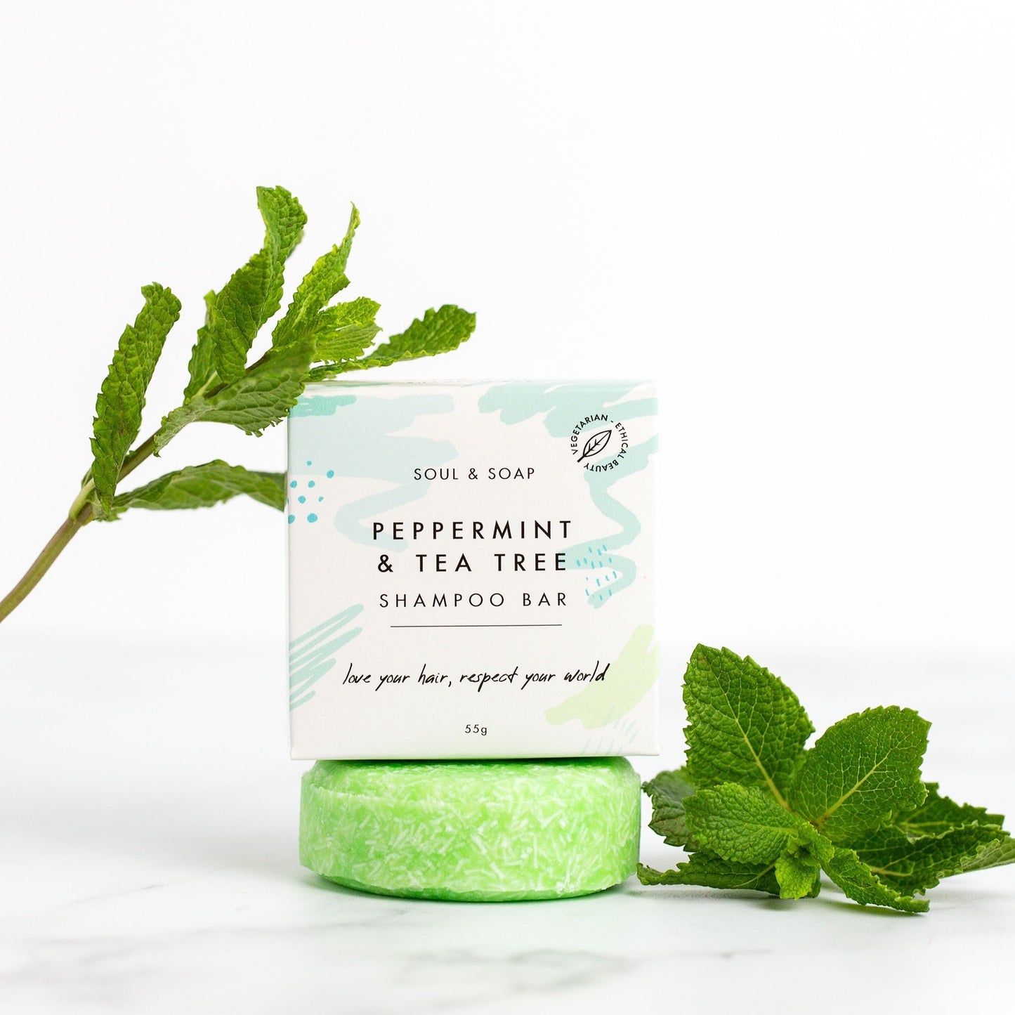 Soul and Soap Peppermint & Tea Tree Solid Shampoo Bar 55g