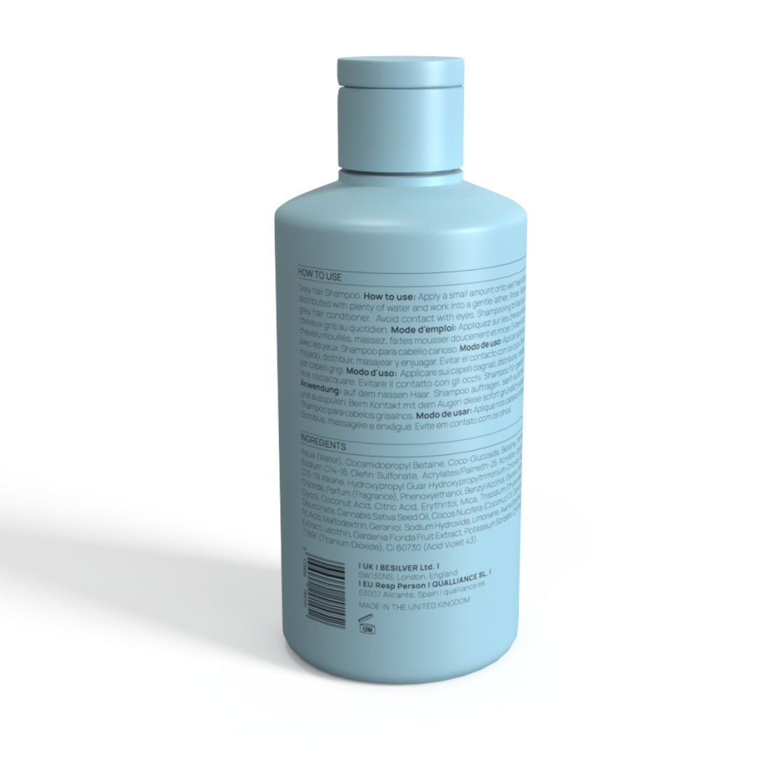 Blue bottle with ingredients text on a white background