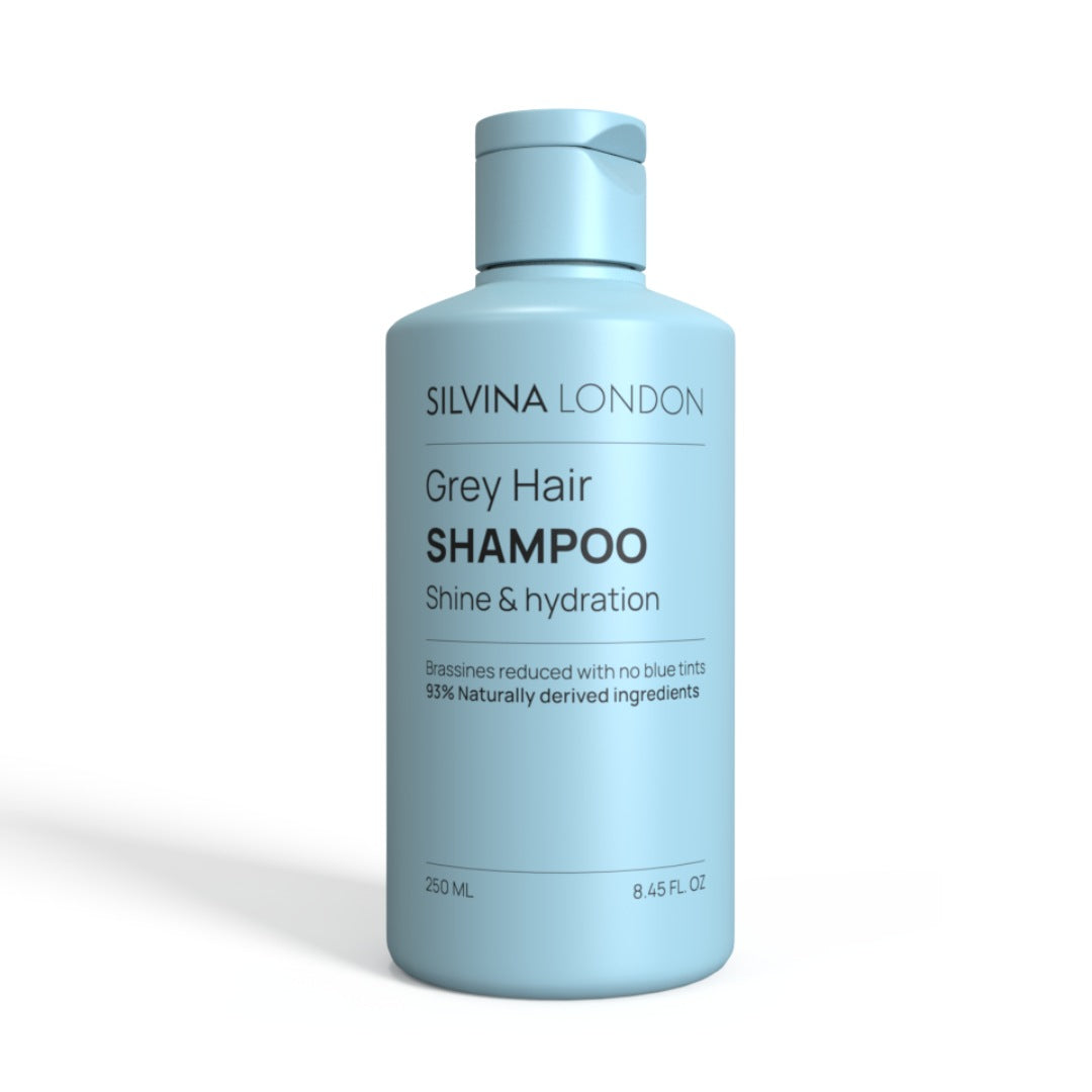 Silvina London Grey Hair Shampoo bottle on a white background