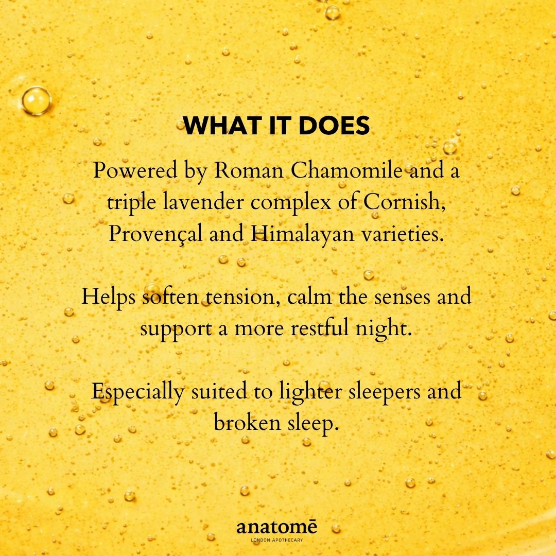 Text on a yellow background with 'anatomé' branding, describing a product's benefits.
