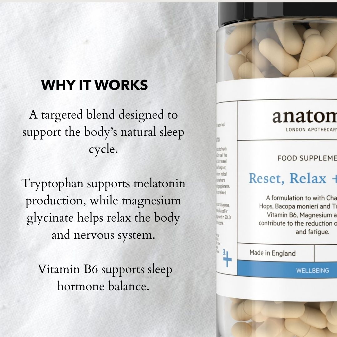 Supplement bottle labeled 'anatom' with text explaining its benefits on a white background